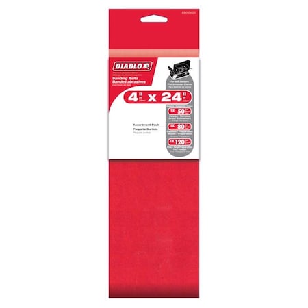 Diablo Cloth Belt, 4 in W, 24 in L, 50/80/120 Grit, Multi-Grade, Zirconium DCB424ASTS03G